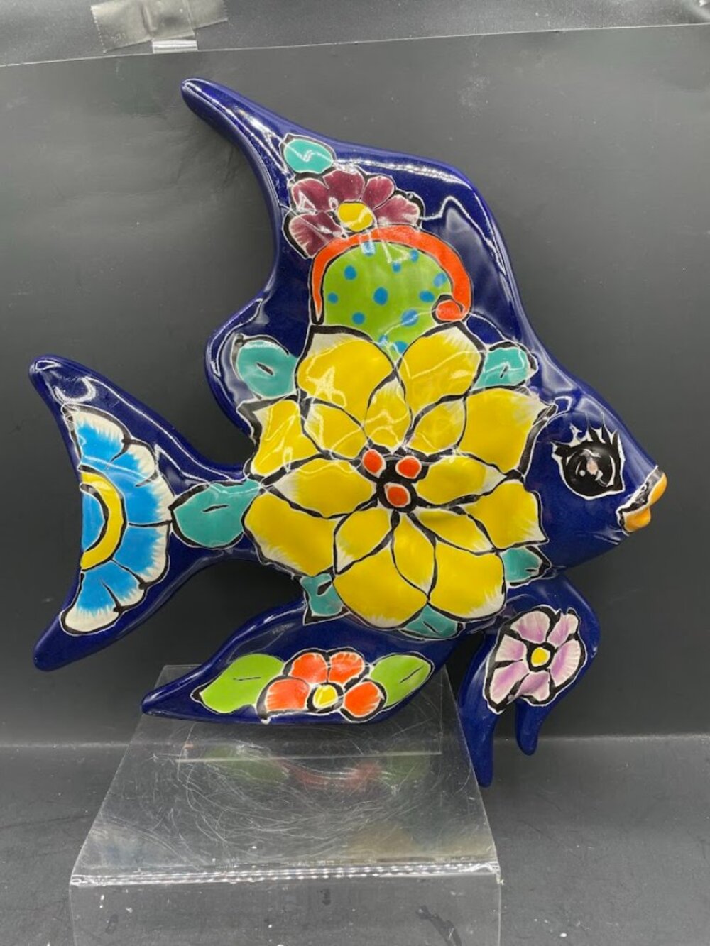 Large Talavera Tropical Fish Hand Painted Mexican Terra Cotta Pottery Wall Decor